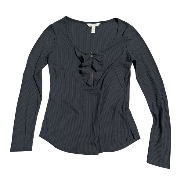 Banana Republic Heritage Gray Ribbed Long Sleeve Top With Front Zipper Size XS - Picture 1 of 9